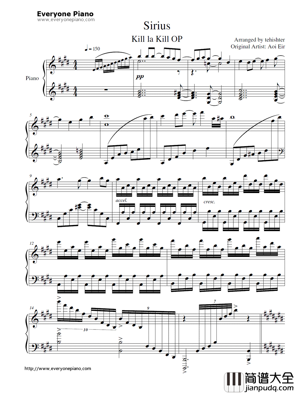 天狼星(Sirius)钢琴谱_蓝井艾露