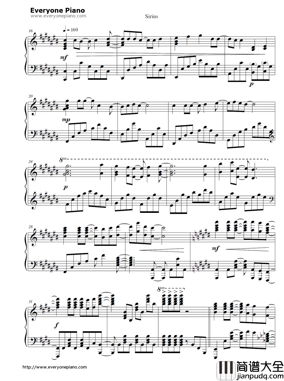 天狼星(Sirius)钢琴谱_蓝井艾露