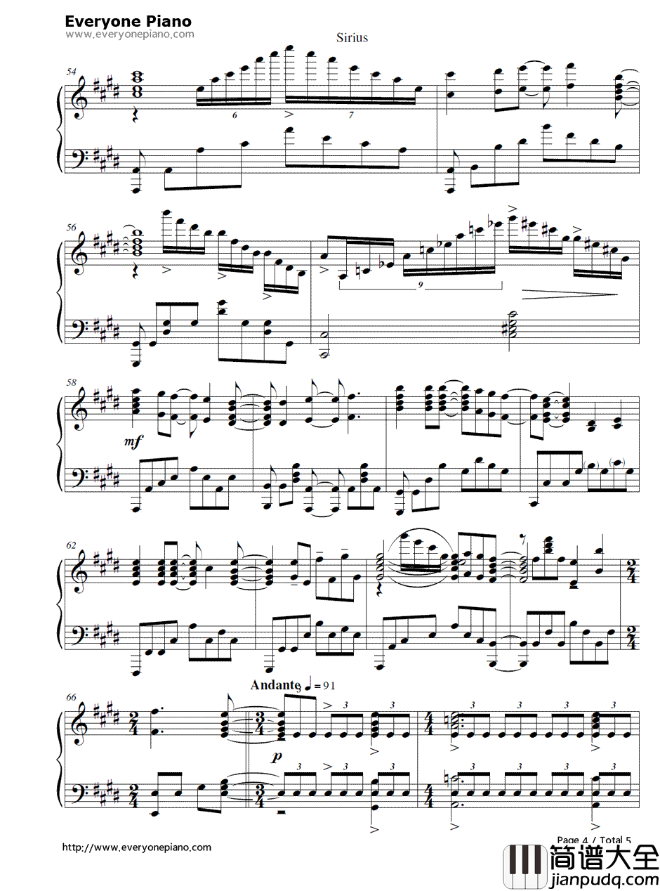 天狼星(Sirius)钢琴谱_蓝井艾露