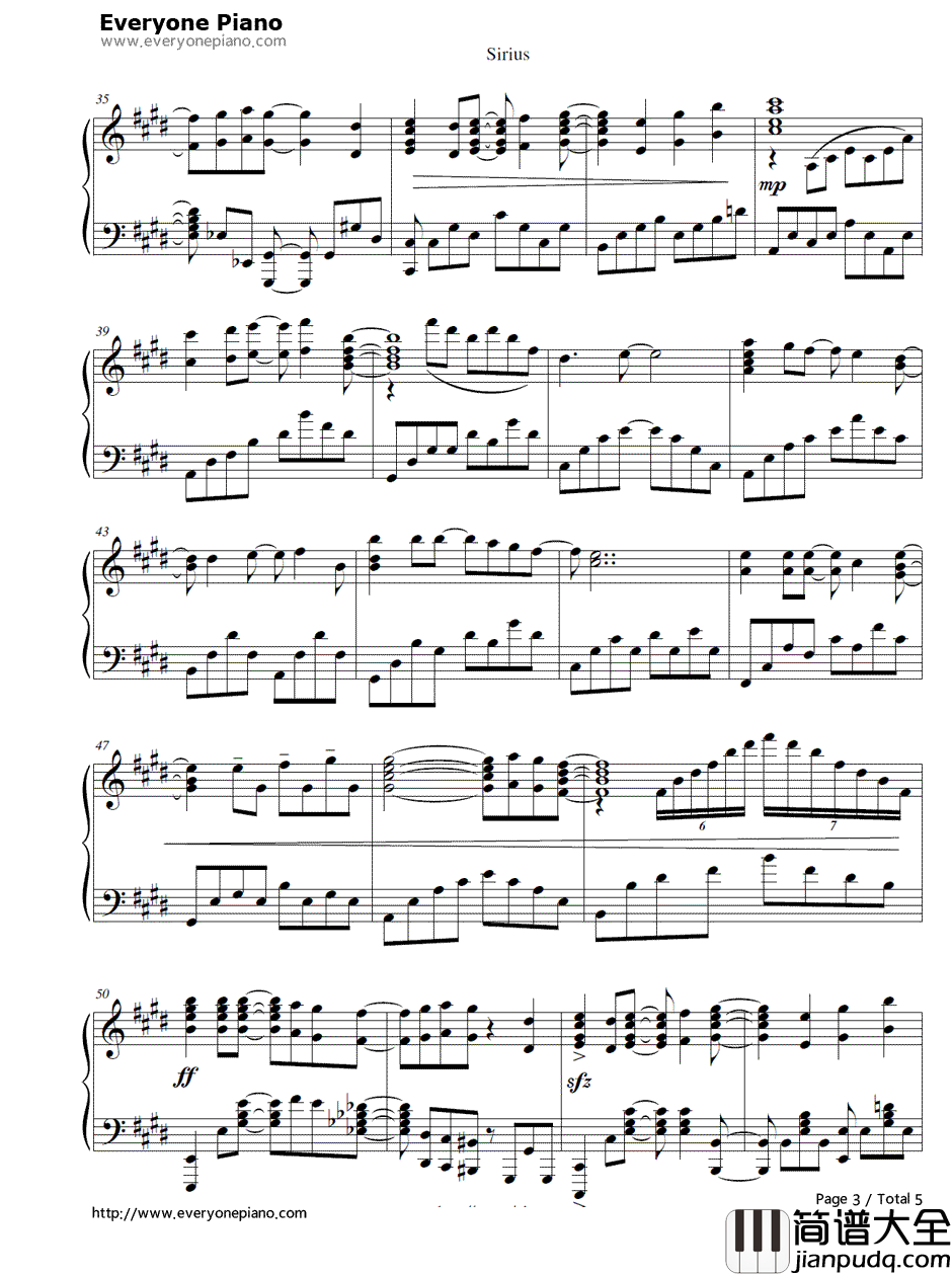 天狼星(Sirius)钢琴谱_蓝井艾露