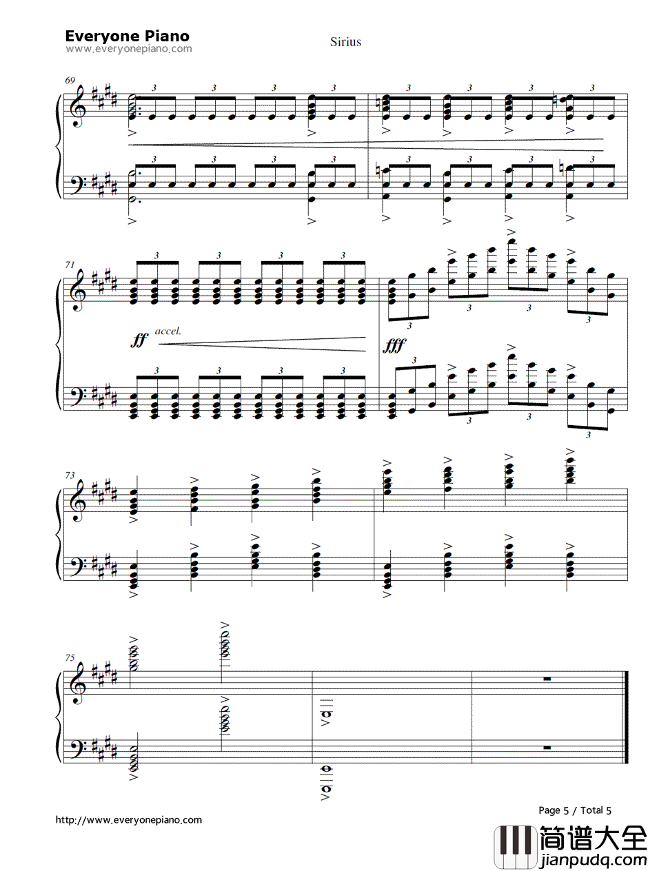 天狼星(Sirius)钢琴谱_蓝井艾露