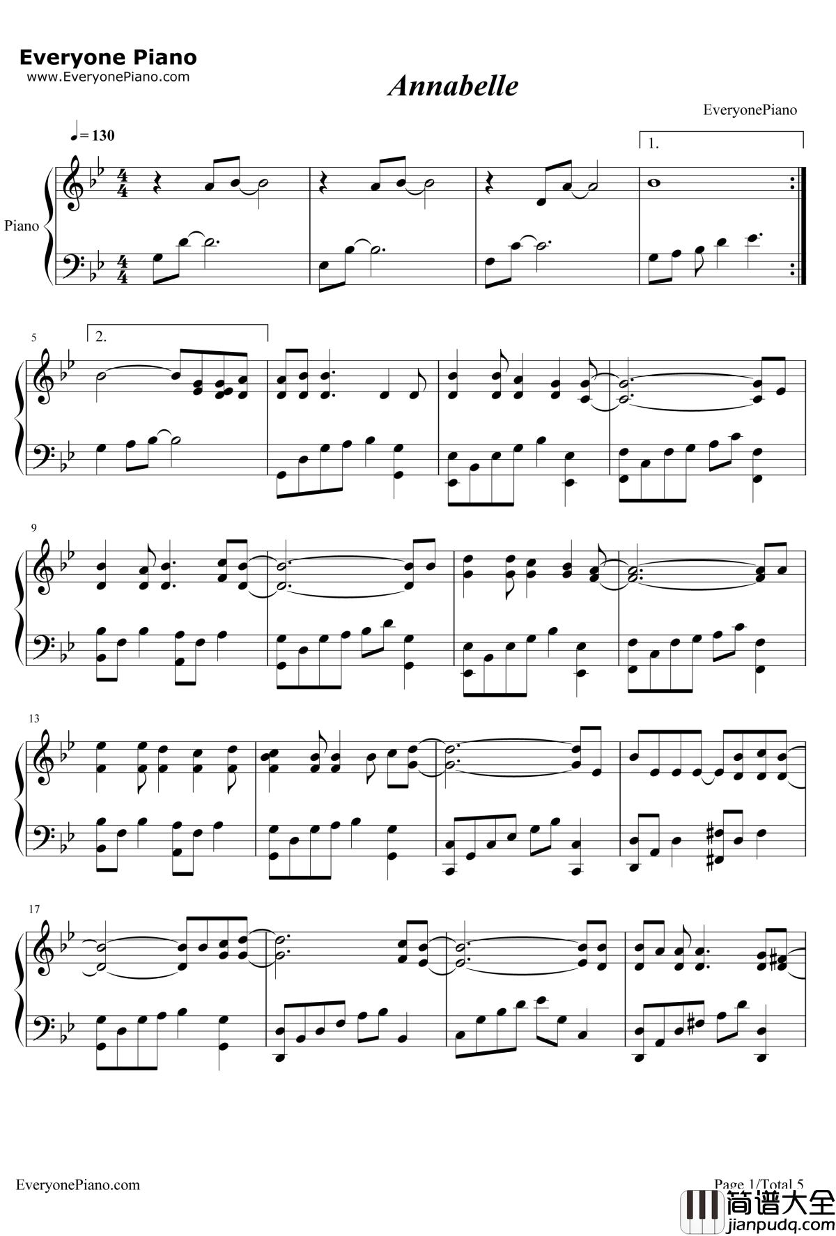 Annabelle钢琴谱_Pianoboy
