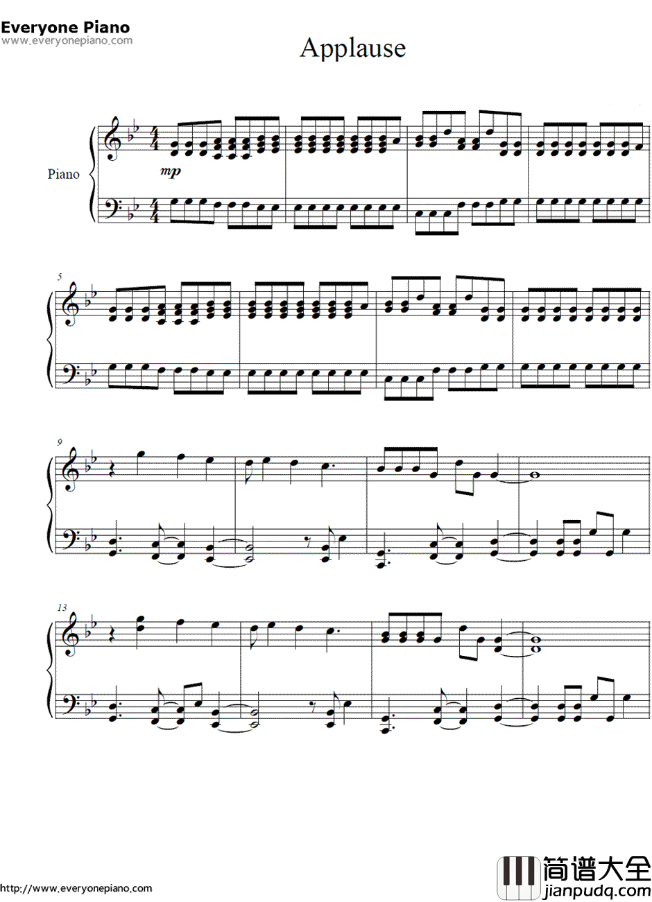 Applause(掌声)钢琴谱_Lady_GaGa