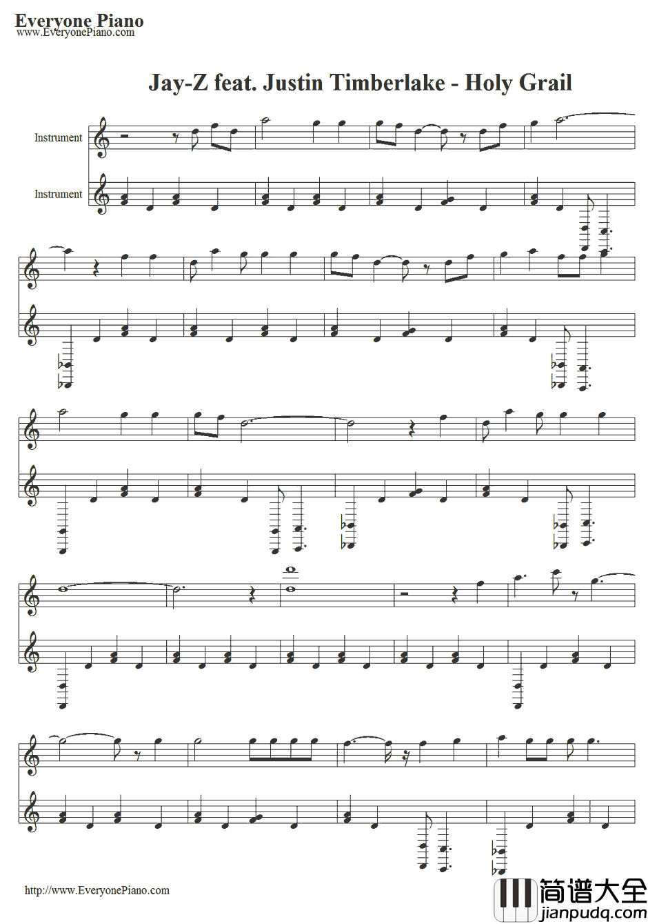 Holy_Grail钢琴谱_Jay_Z/Justin_Timberlake