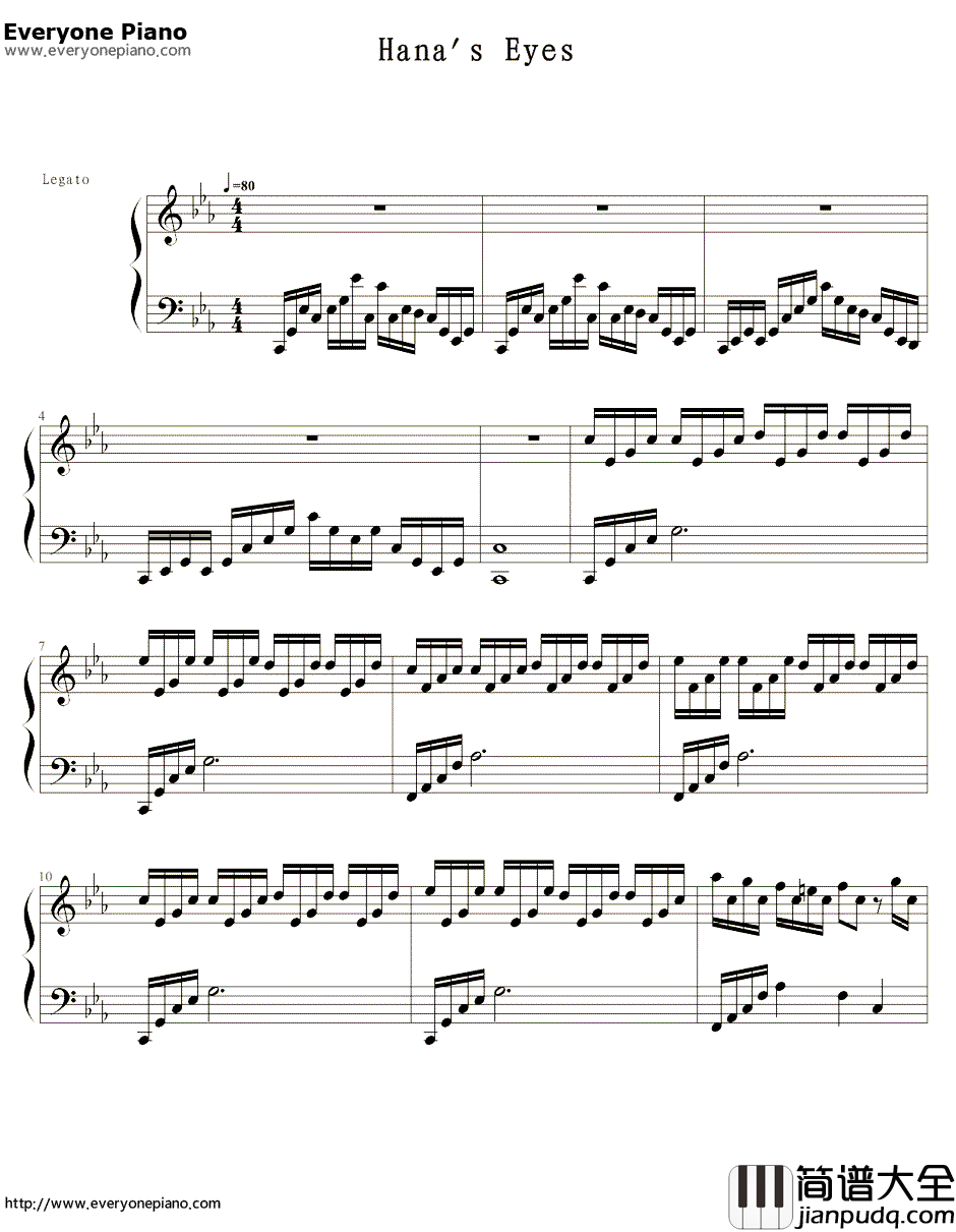 Hana's_Eyes钢琴谱_马克西姆Maksim_Mrvica_汉娜之眼