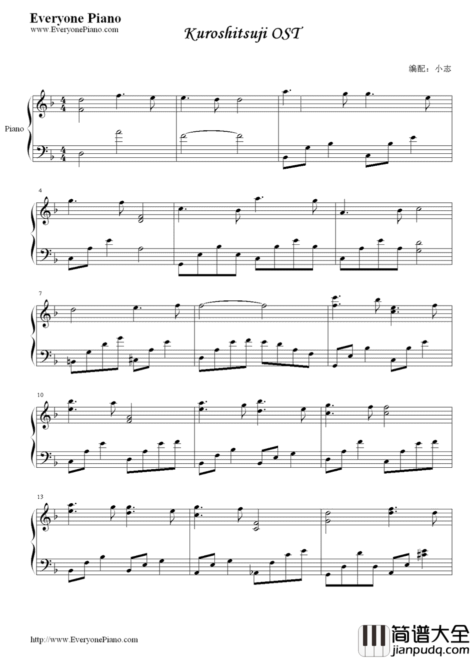 黑执事OST(Kuroshitsuji_OST)钢琴谱_黑执事