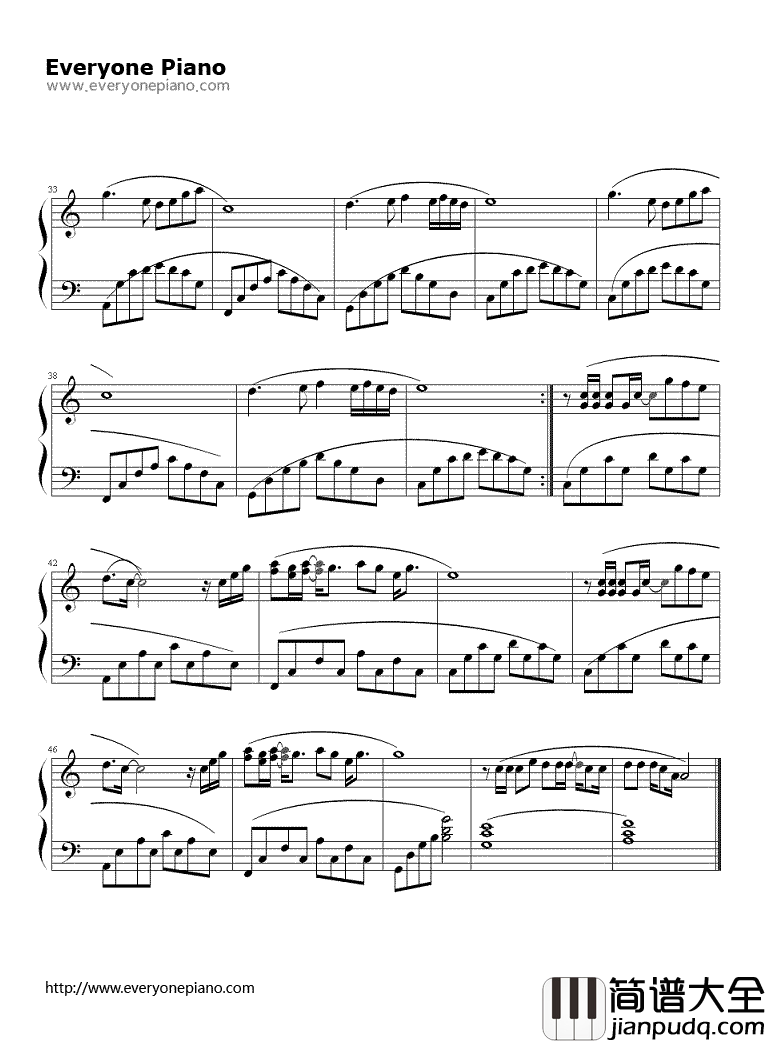 传奇_钢琴谱_王菲