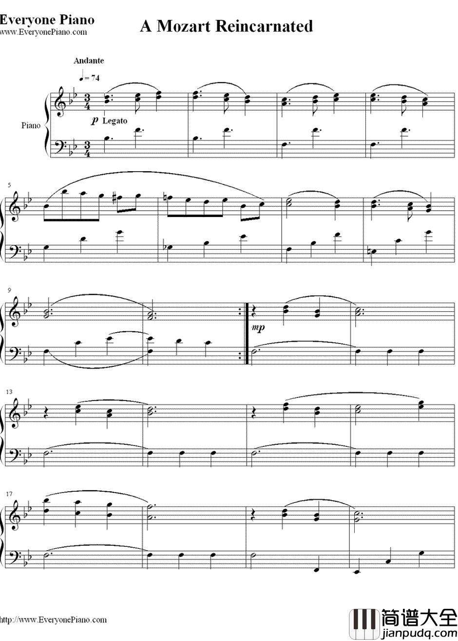 A_Mozart_Reincarnated钢琴谱_颜尼欧·莫里克奈Ennio_Morricone__海上钢琴师_插曲