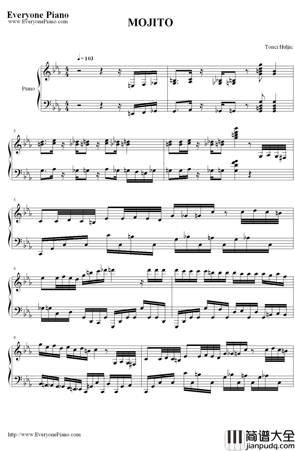 古巴鸡尾酒(Mojito)钢琴谱_马克西姆