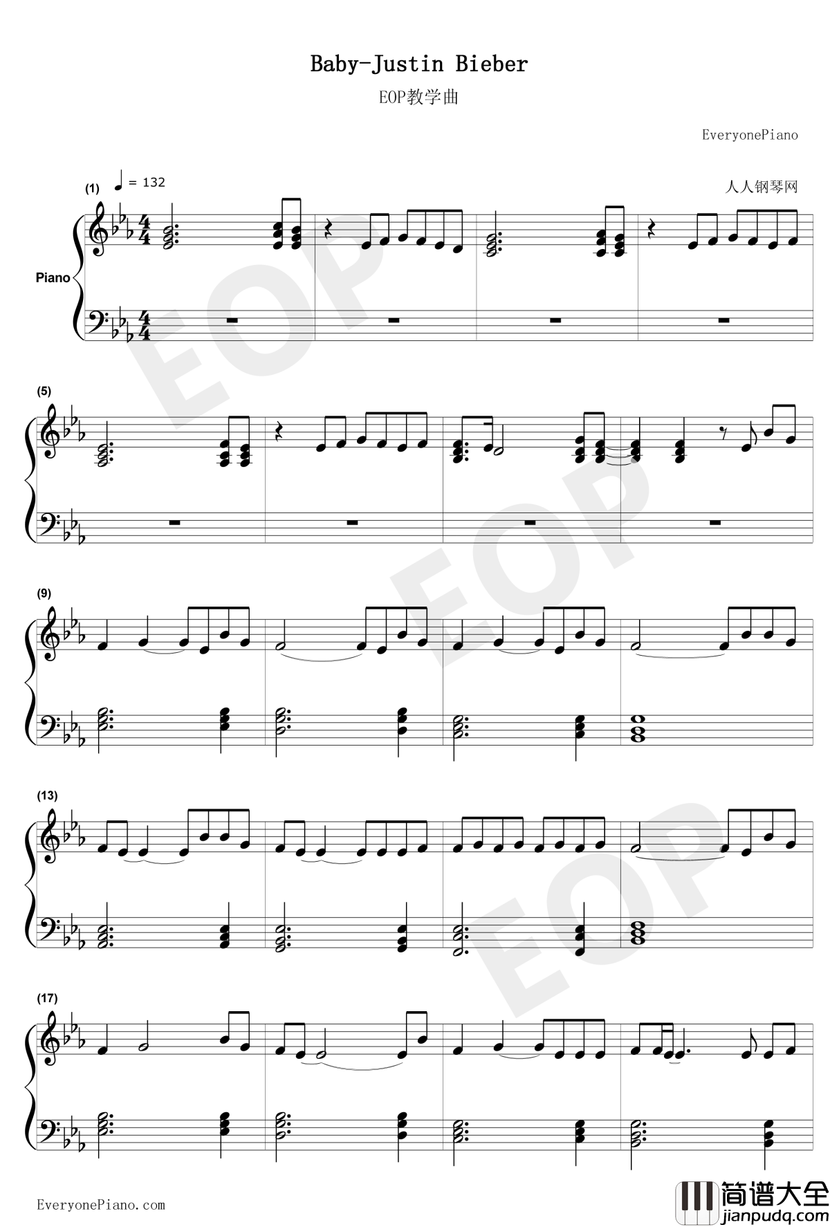 Baby(贾斯汀·比伯)钢琴谱_Justin_Bieber贾斯汀·比伯