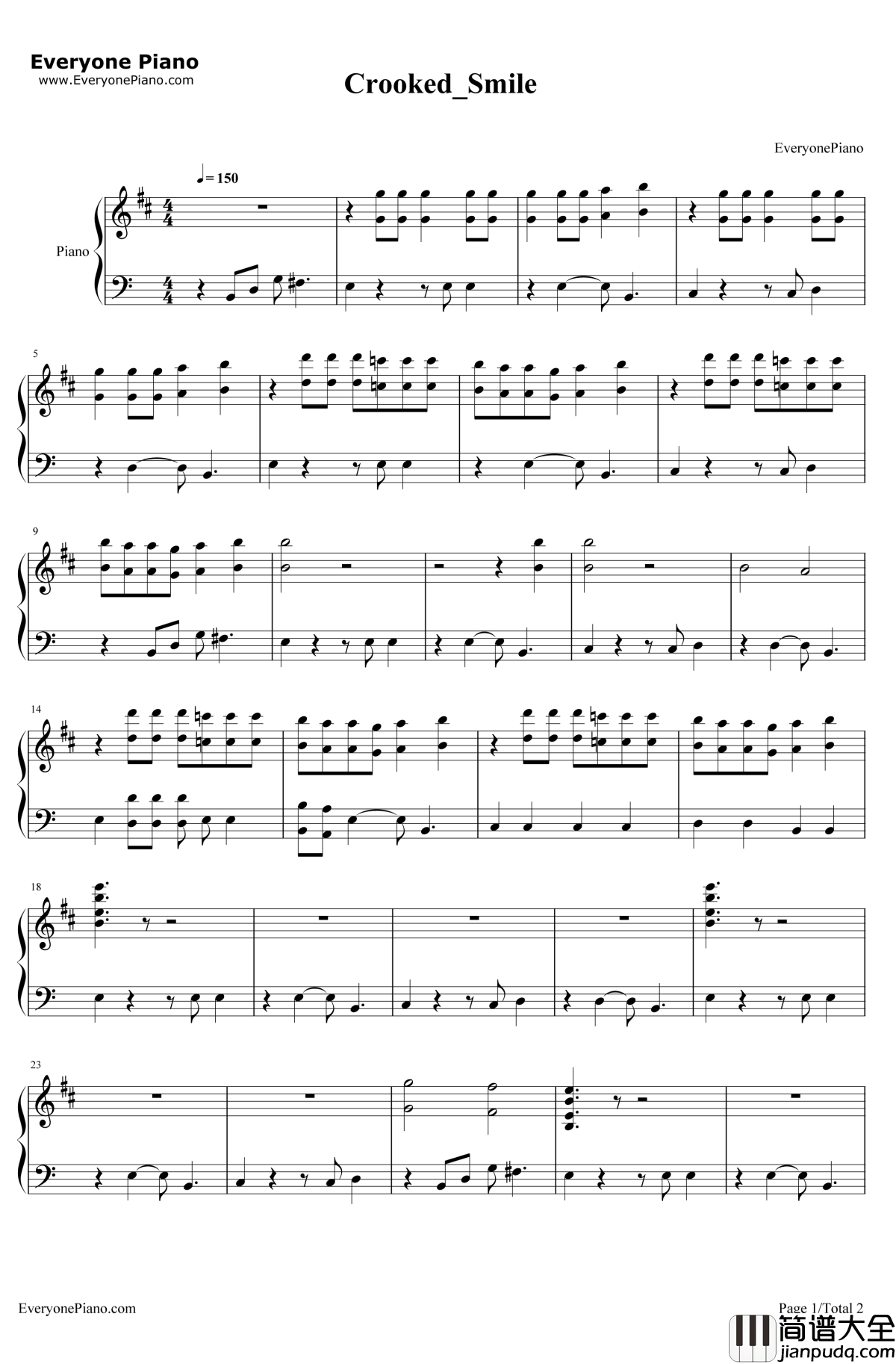 Crooked_Smile钢琴谱_J.Cole