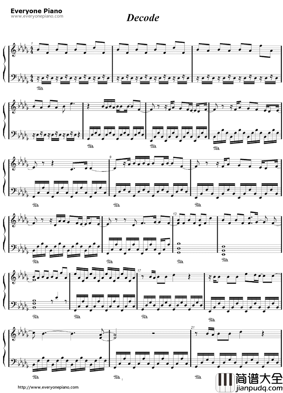 Decode钢琴谱_Paramore