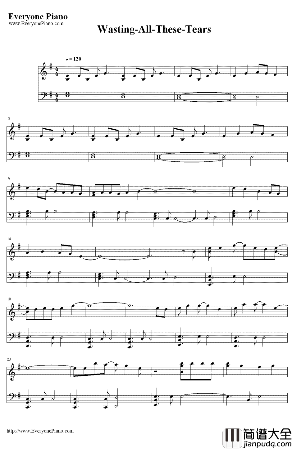 Wasting_All_These_Tears钢琴谱_Cassadee_Pope
