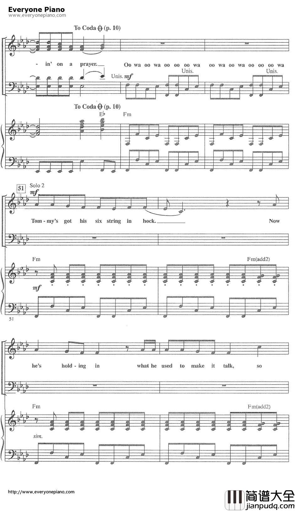 Livin'_on_a_prayer钢琴谱_Bon_Jovi邦乔维