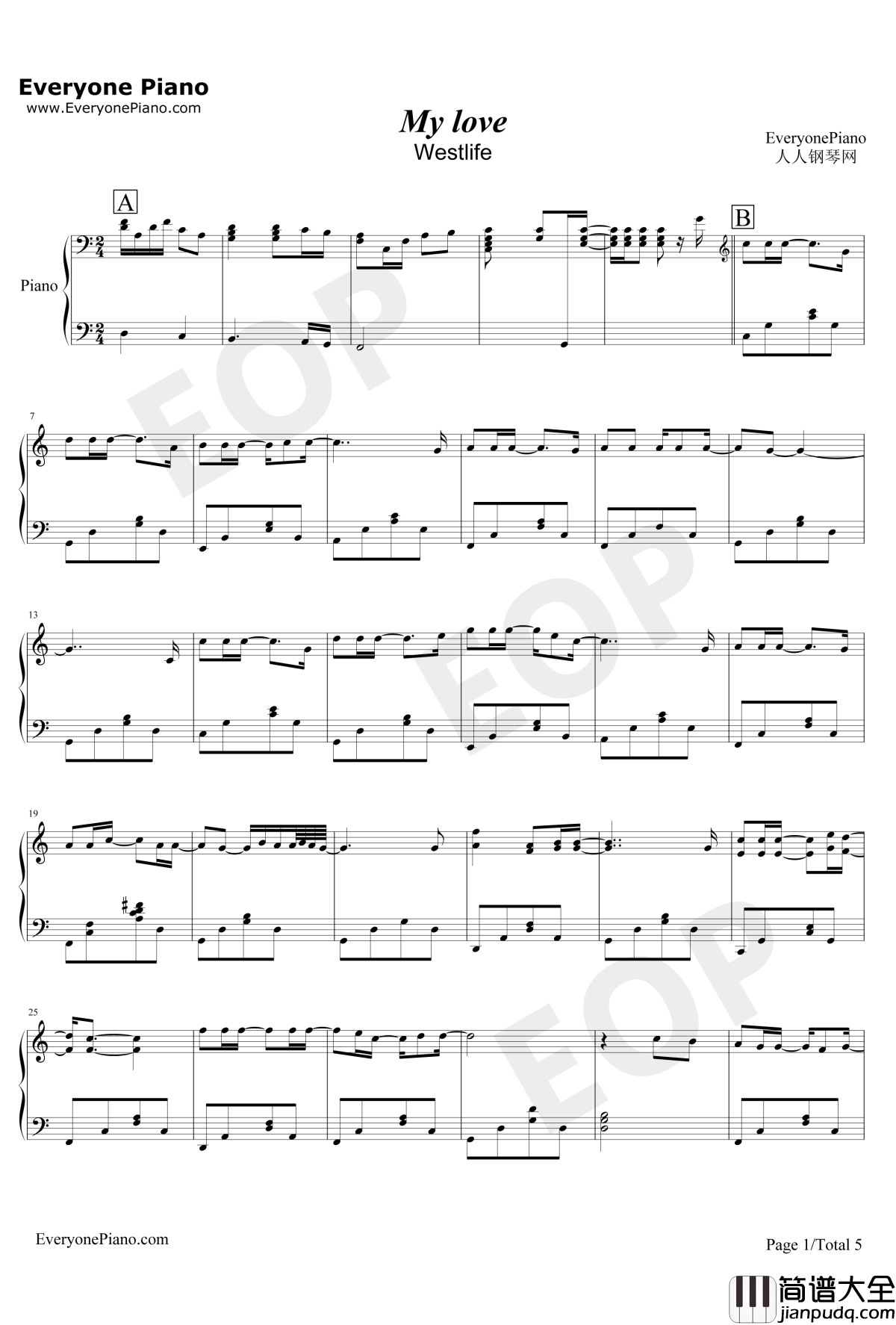 My_love钢琴谱_西城男孩westlife