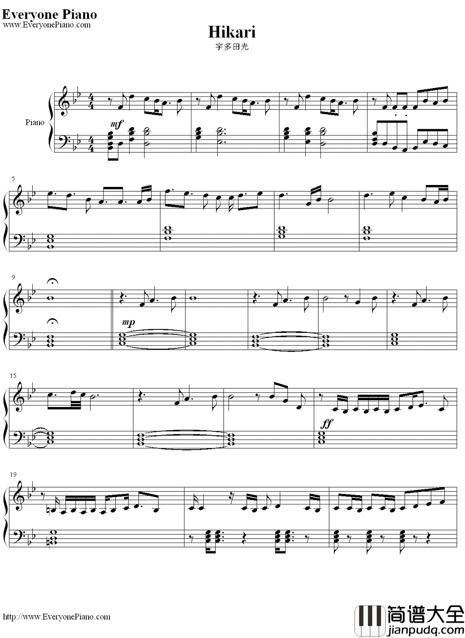 光(Hikari)钢琴谱_宇多田光