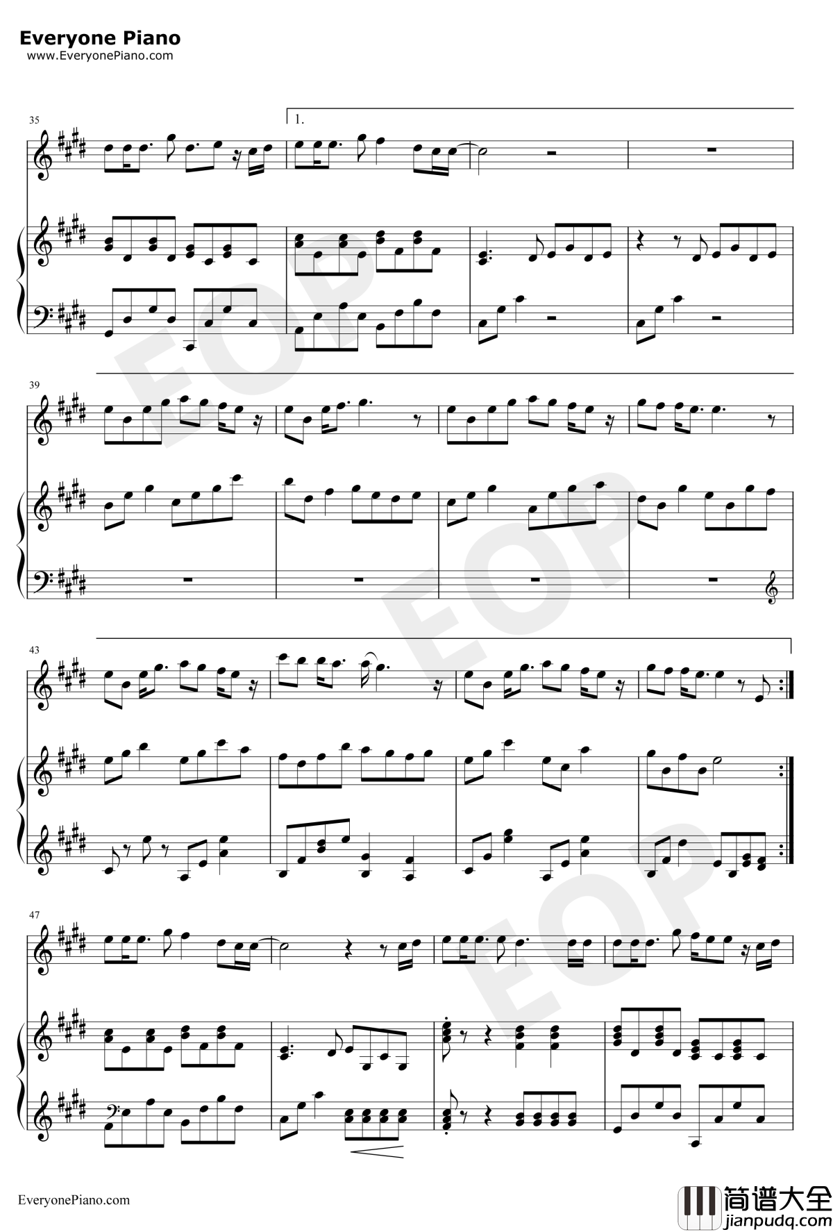 父亲钢琴谱_筷子兄弟_伴奏