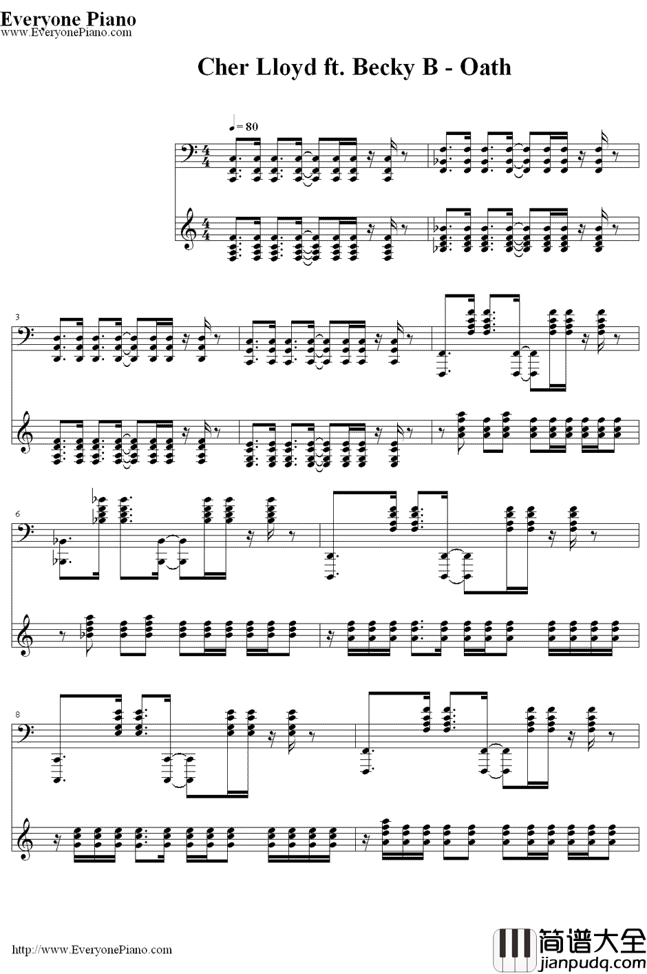 Oath钢琴谱_CherLloydft.BeckyG