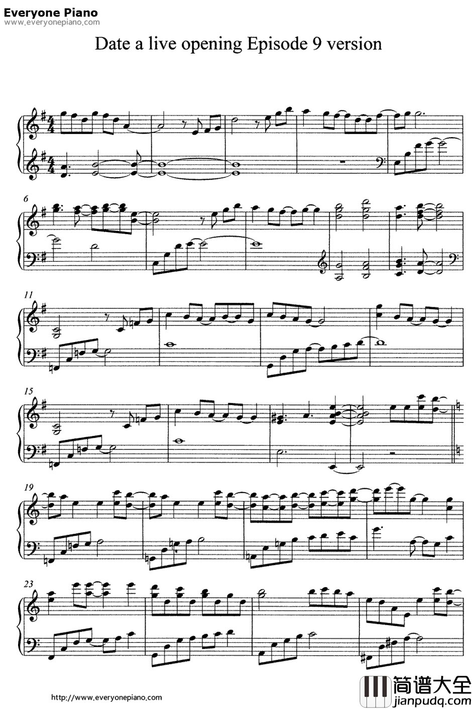 约会大作战第九话插曲钢琴谱_坂部刚_约会大作战（datealive）第九话插曲