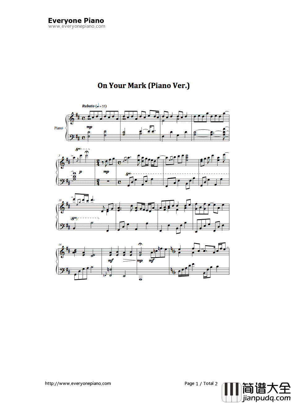 ONYOURMARK钢琴谱_泽野弘之__机动战士高达UC_OST