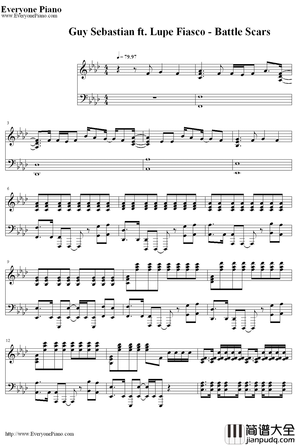 BattleScars钢琴谱_GuySebastianft.LupeFiasco