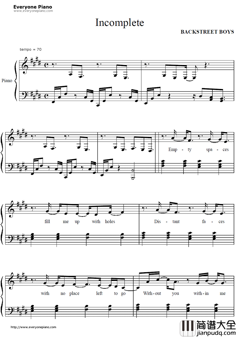 Incomplete钢琴谱_后街男孩(BackstreetBoys)