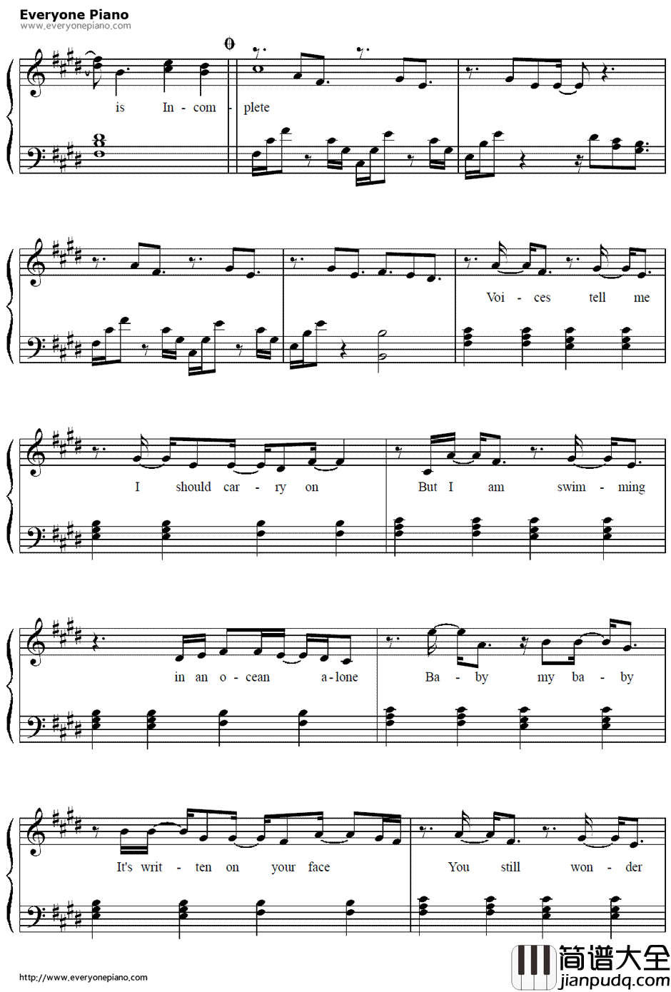 Incomplete钢琴谱_后街男孩(BackstreetBoys)