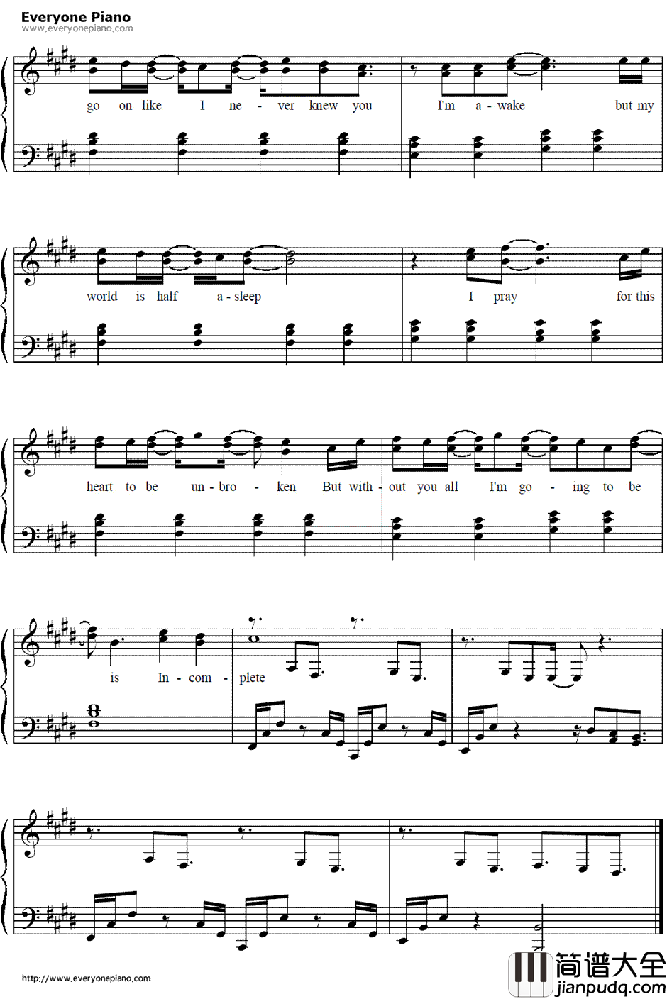 Incomplete钢琴谱_后街男孩(BackstreetBoys)