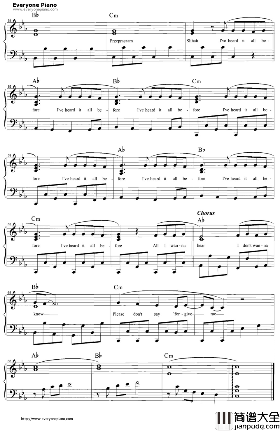 Sorry钢琴谱_麦当娜_Madonna