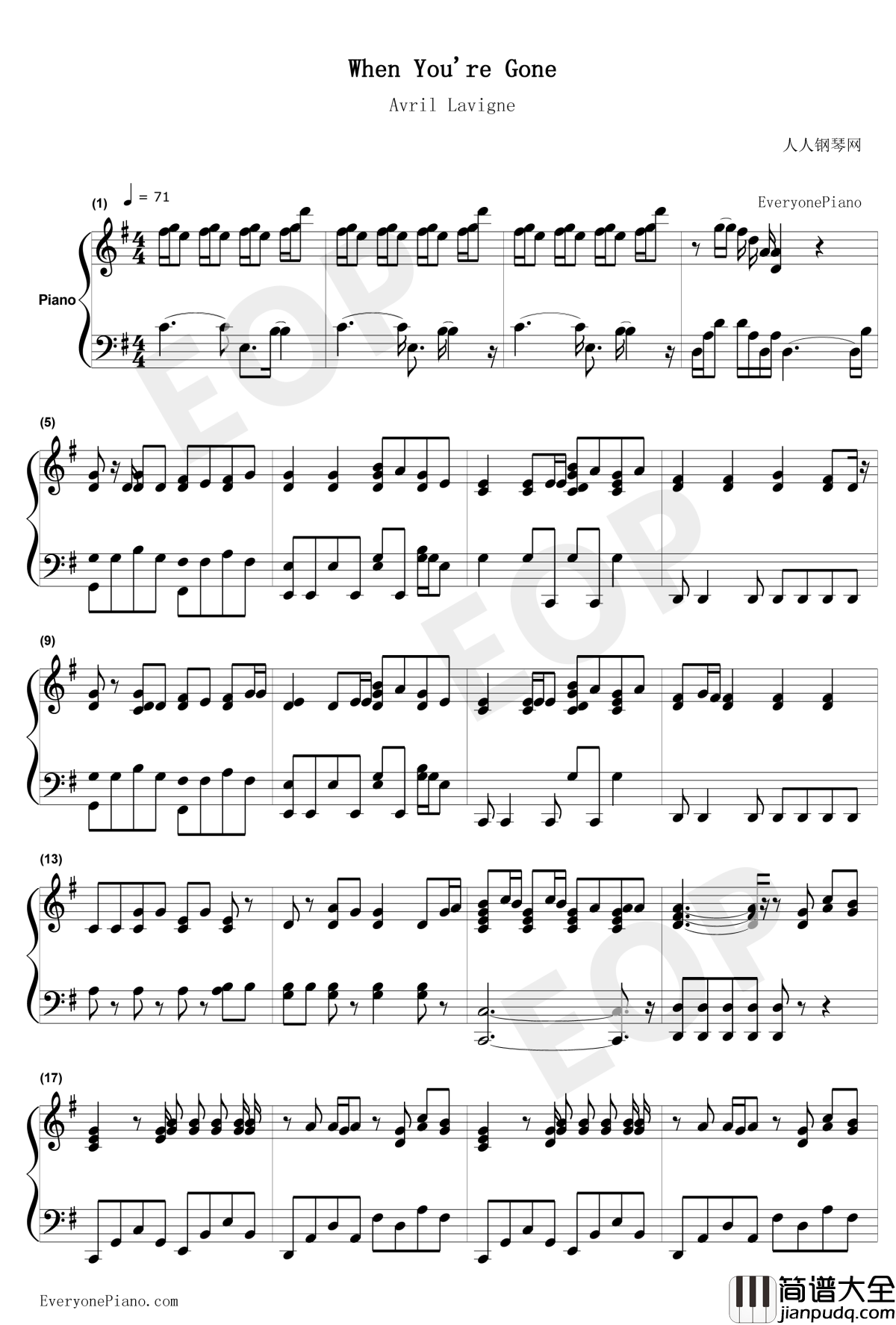 When_You're_Gone钢琴谱_艾薇儿_AvrilLavigne
