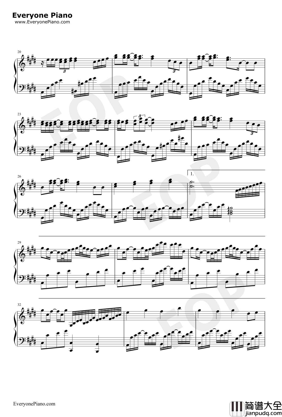 天下钢琴谱_张杰