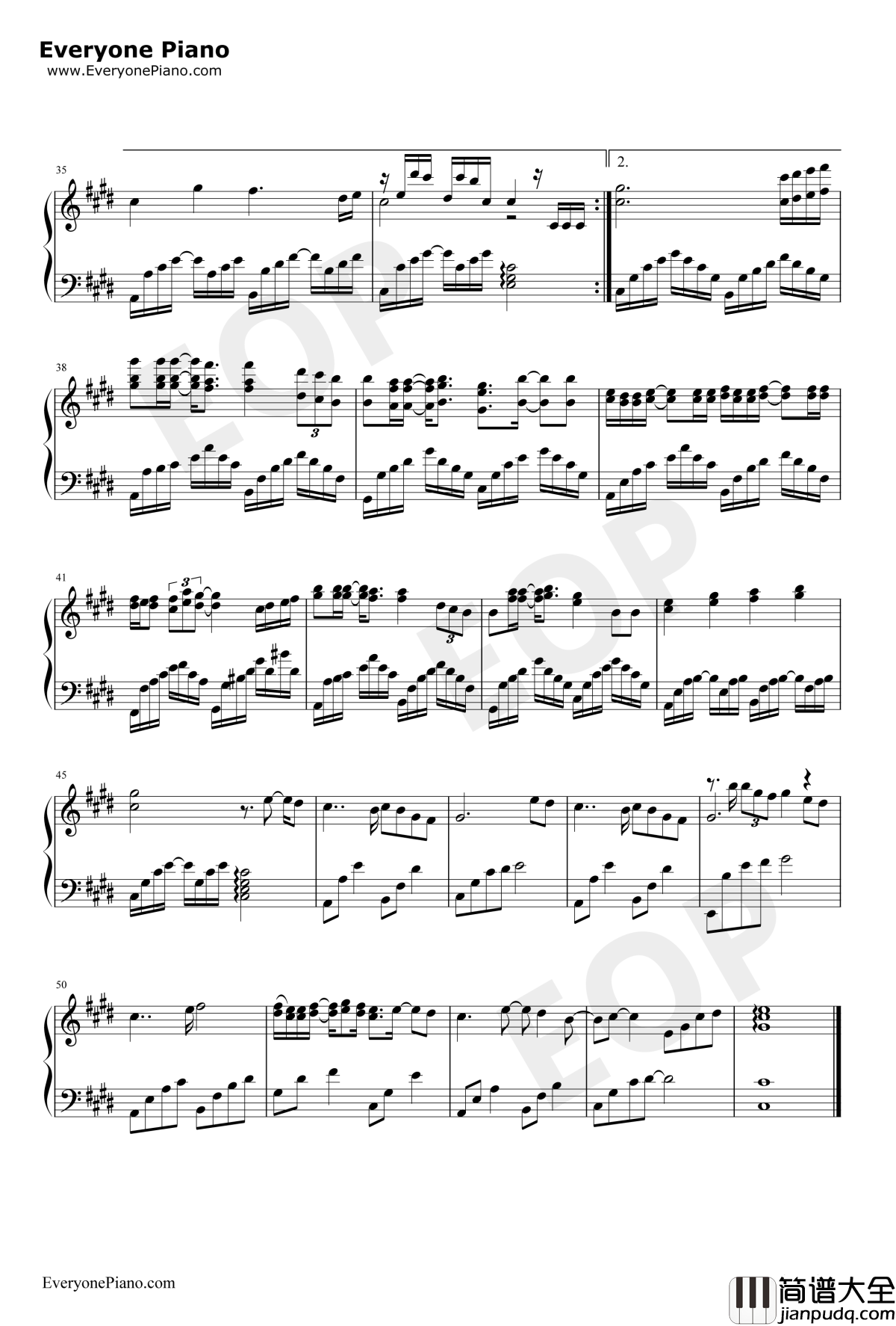 天下钢琴谱_张杰