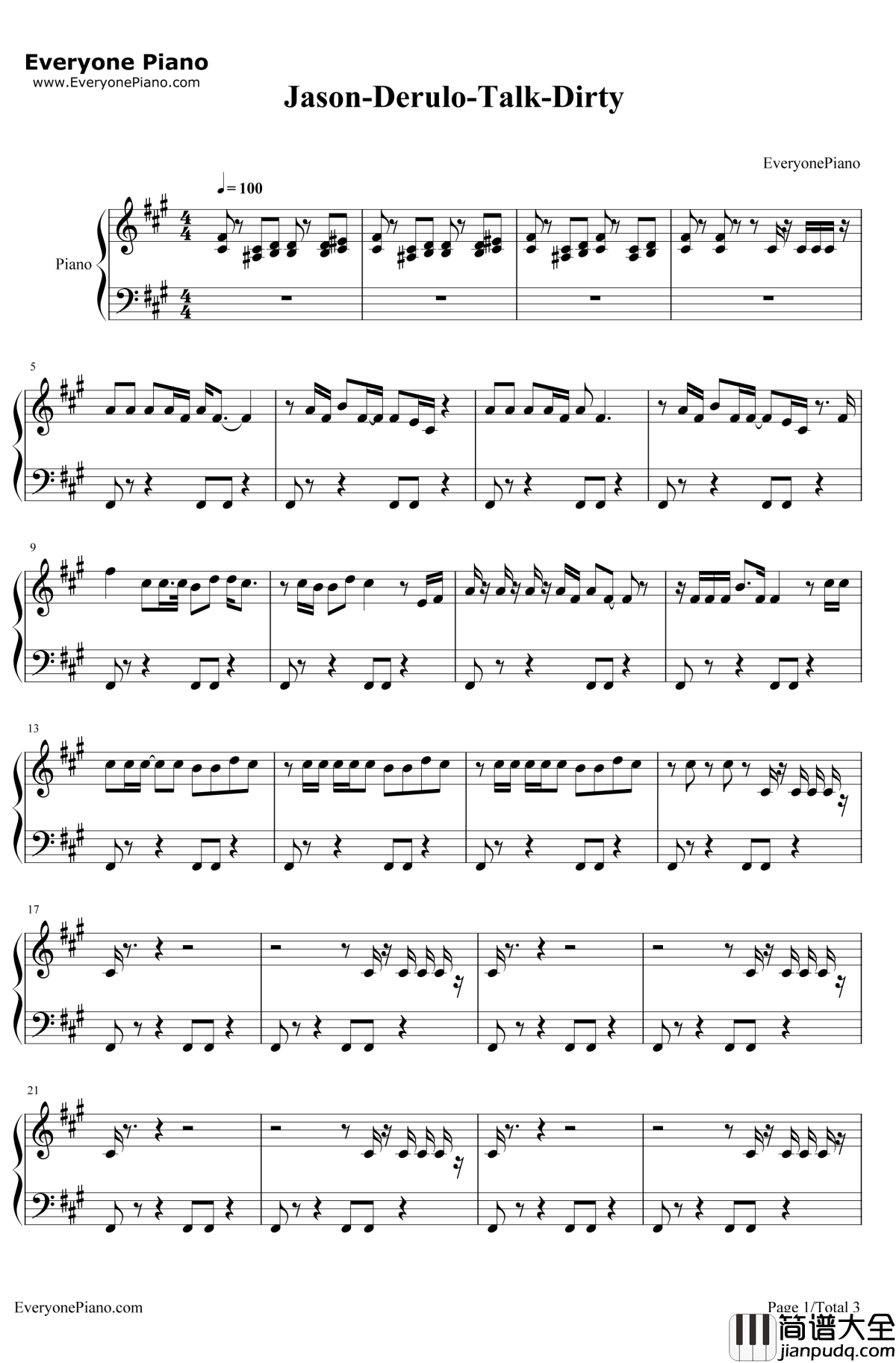 Talk_Dirty钢琴谱_JasonDerulo