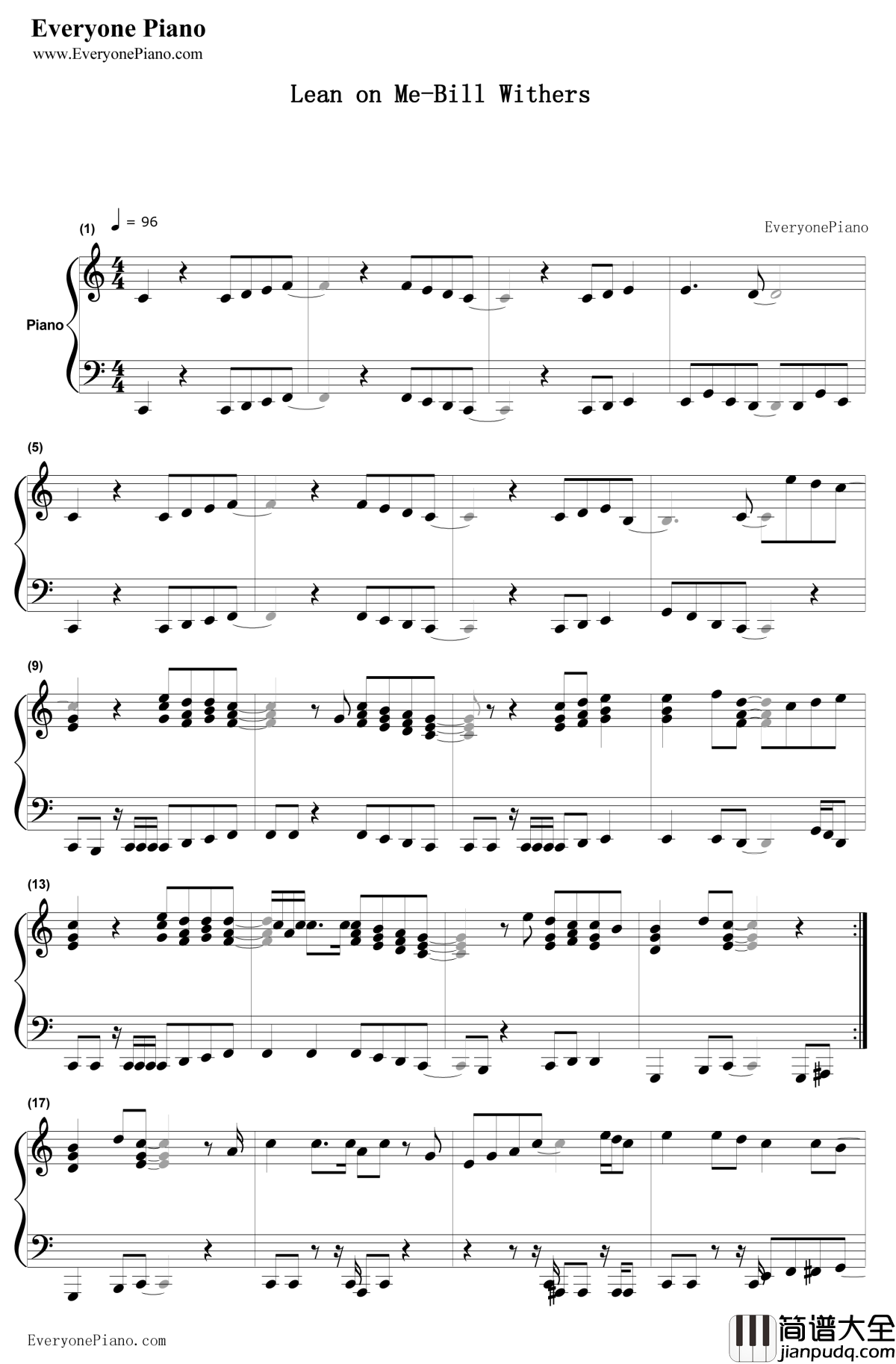 Lean_on_Me钢琴谱_BillWithers