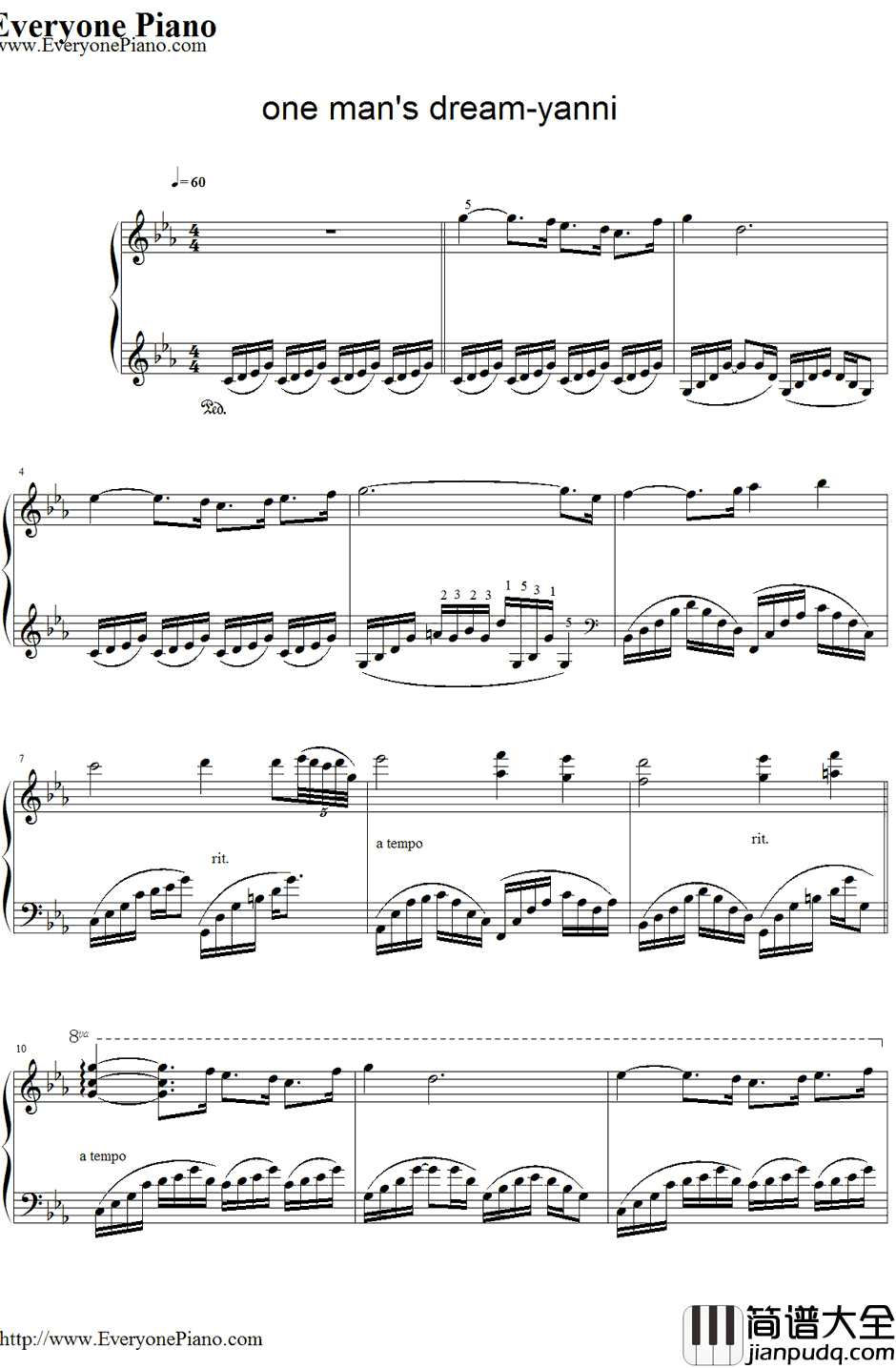 One_Man's_Dream钢琴谱_雅尼(Yanni)