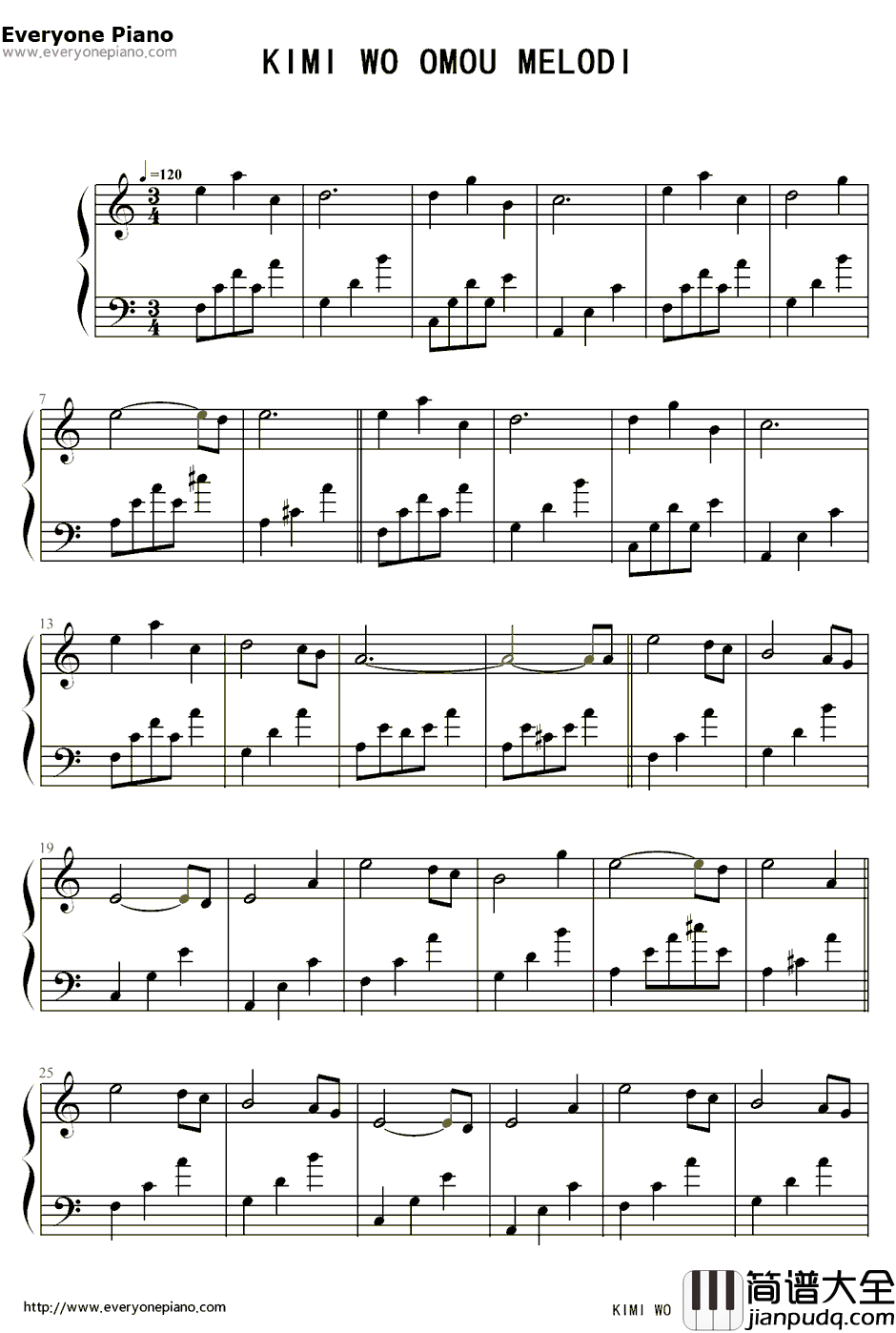 Kimi_Wo_Omou_Melodi想念你的旋律钢琴谱_未知_ShuffleMemories