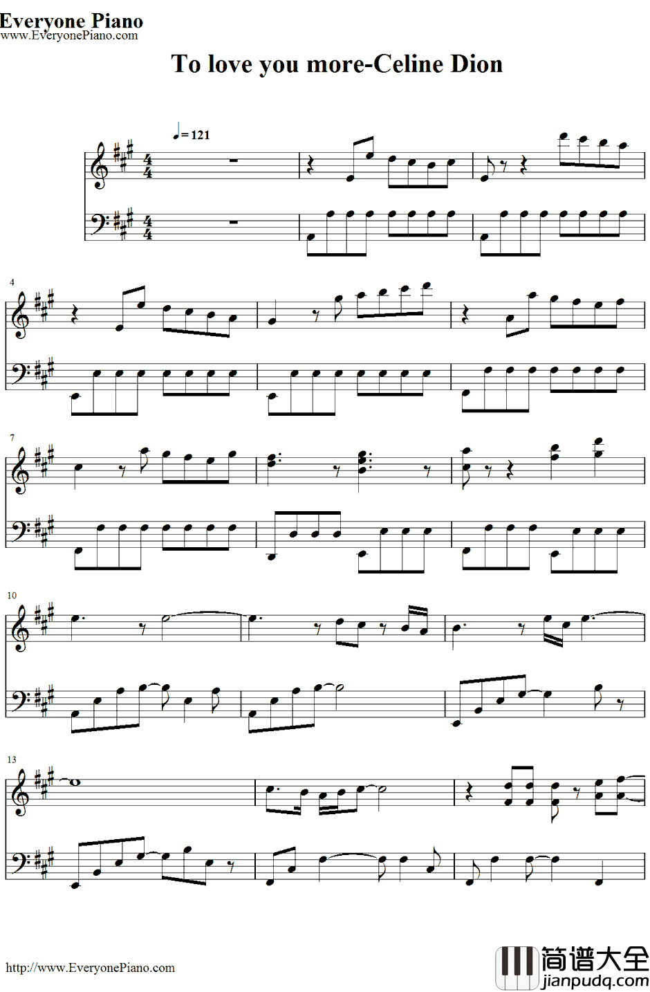 To_Love_You_More钢琴谱_CelineDion_恋人よ〔恋人啊！〕主题曲