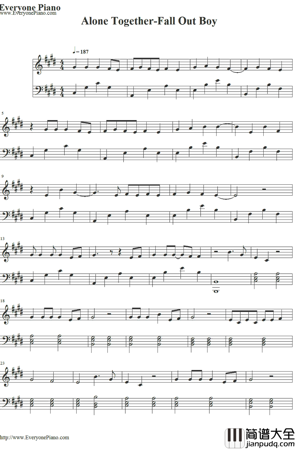 Alone_Together钢琴谱_FallOutBoy