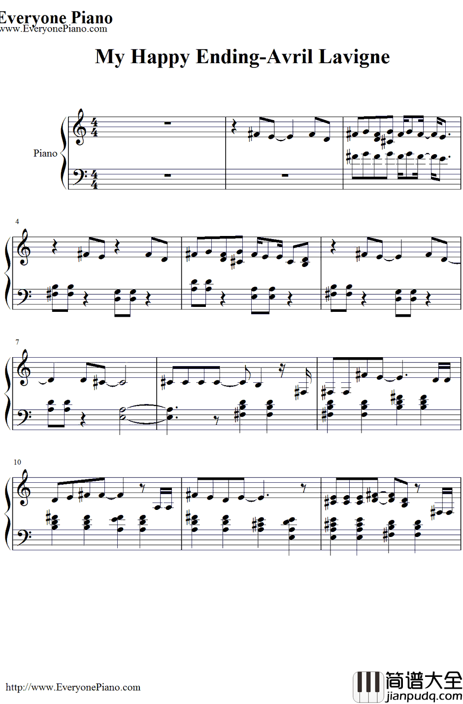 MyHappyEnding钢琴谱_AvrilLavigne