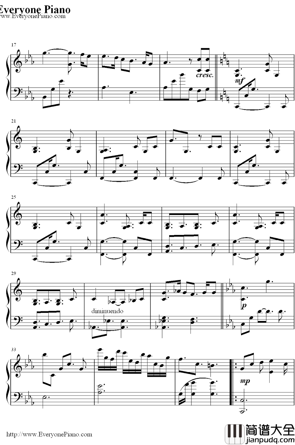 Only_Hope钢琴谱_MandyMoore_初恋的回忆插曲