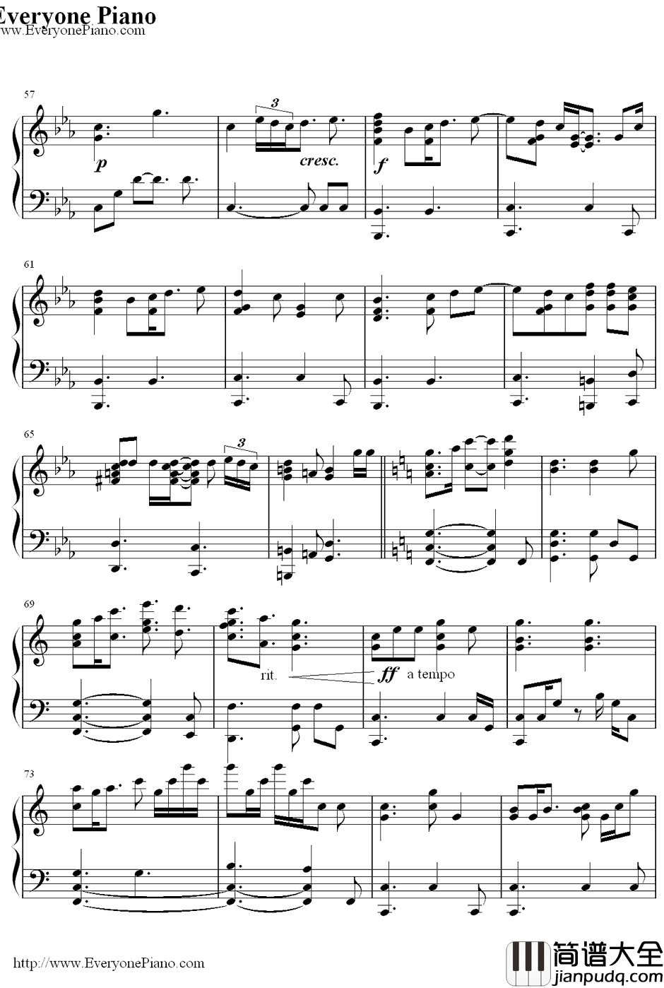 Only_Hope钢琴谱_MandyMoore_初恋的回忆插曲