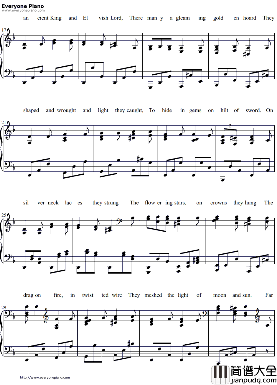 Far_over_the_Misty_Mountains_Cold钢琴谱_Tolkien_霍比特人OST