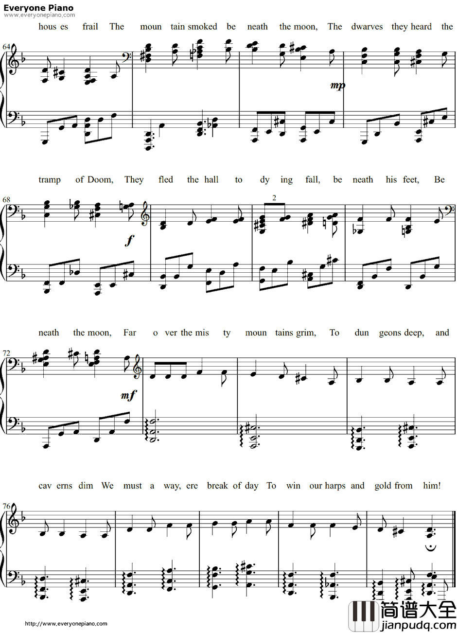 Far_over_the_Misty_Mountains_Cold钢琴谱_Tolkien_霍比特人OST