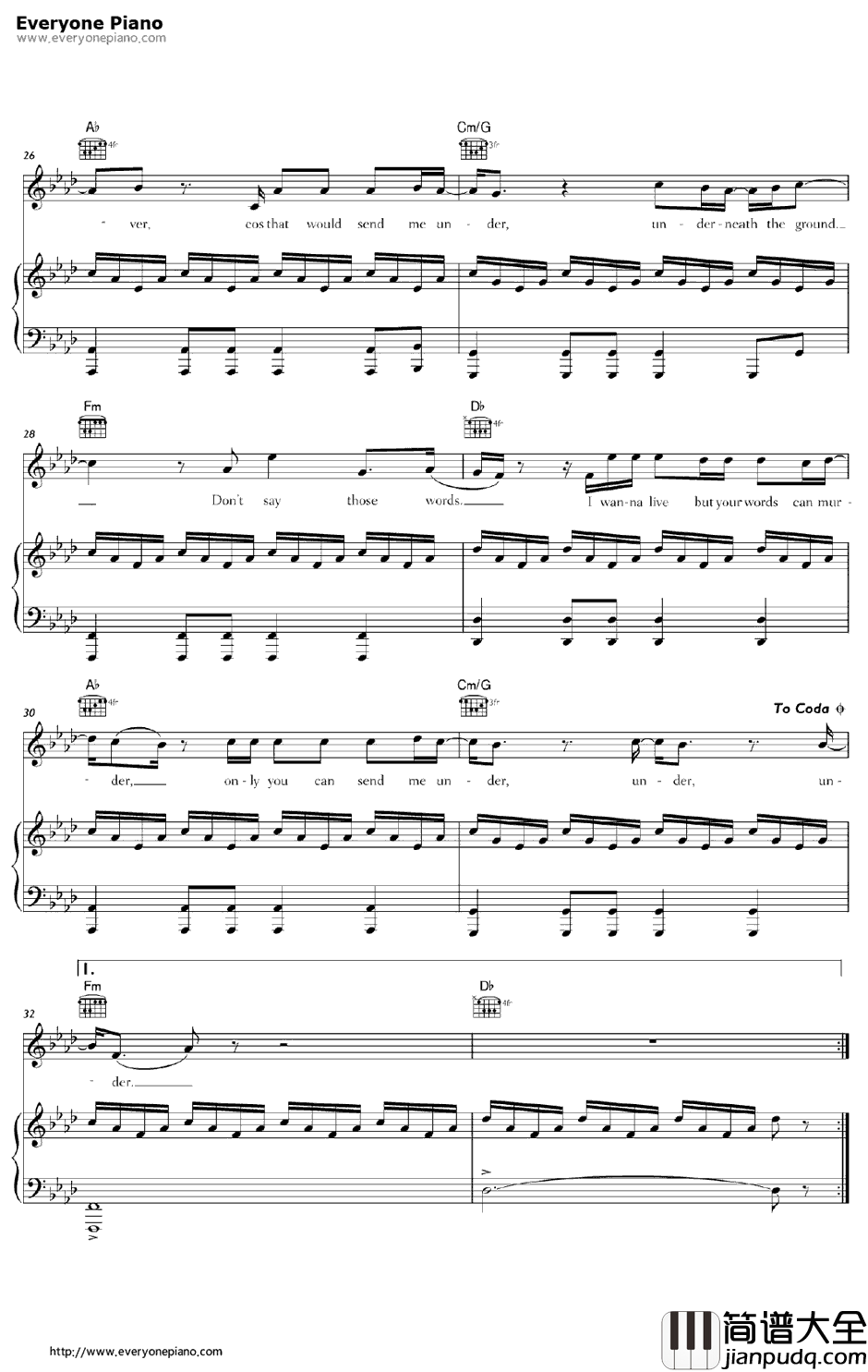 Under钢琴谱_AlexHepburn