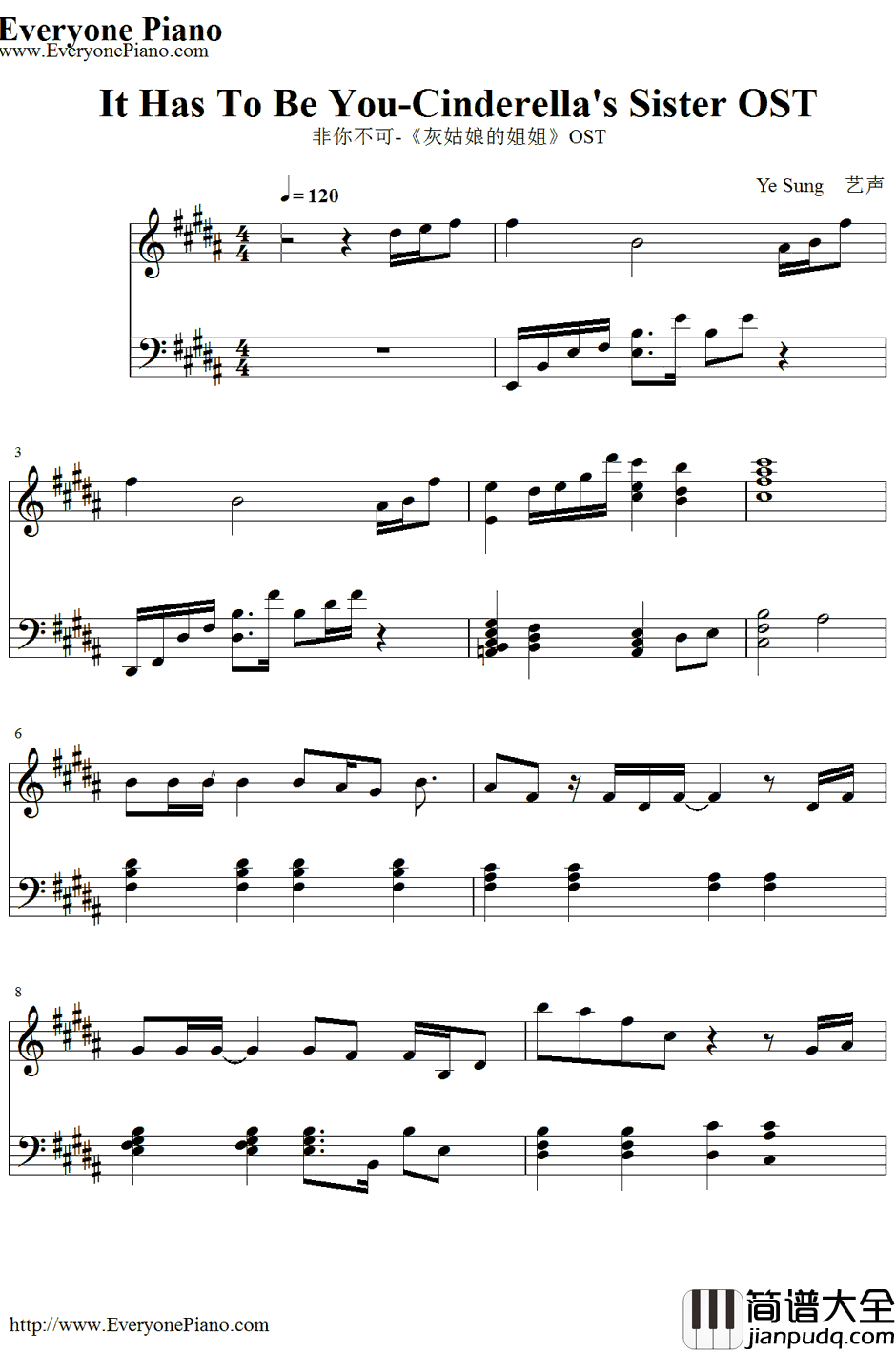 It_Has_to_beYou钢琴谱_YeSung 艺声(SuperJunior)__Cinderella'sSisterOST