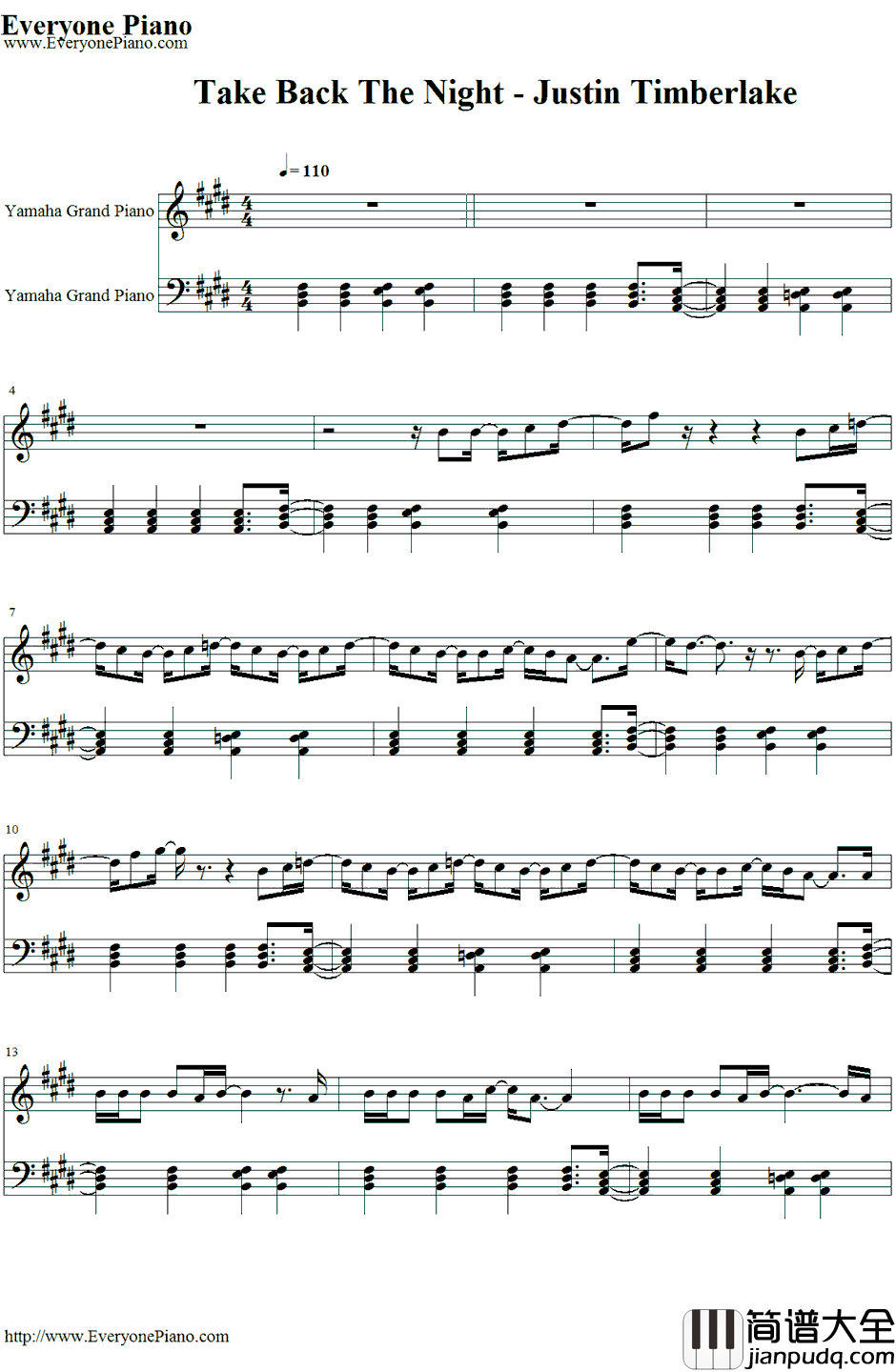 Take_Back_The_Night钢琴谱_JustinTimberlake