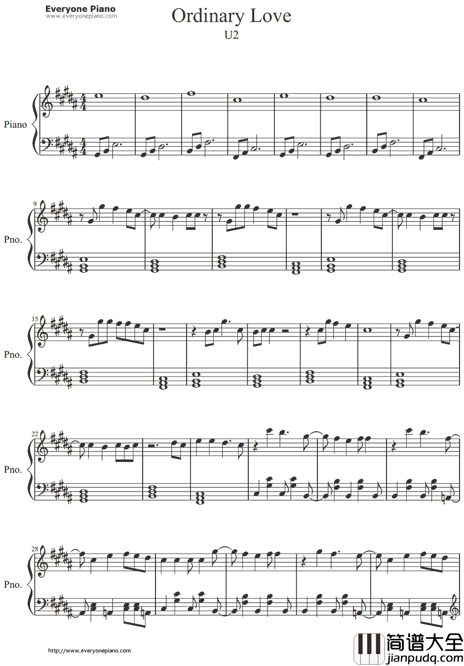 Ordinary_Love钢琴谱_U2_U2_曼德拉:漫长自由路OST
