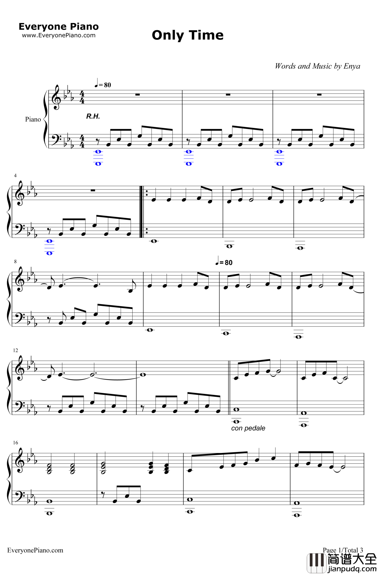 Only_Time钢琴谱_Enya