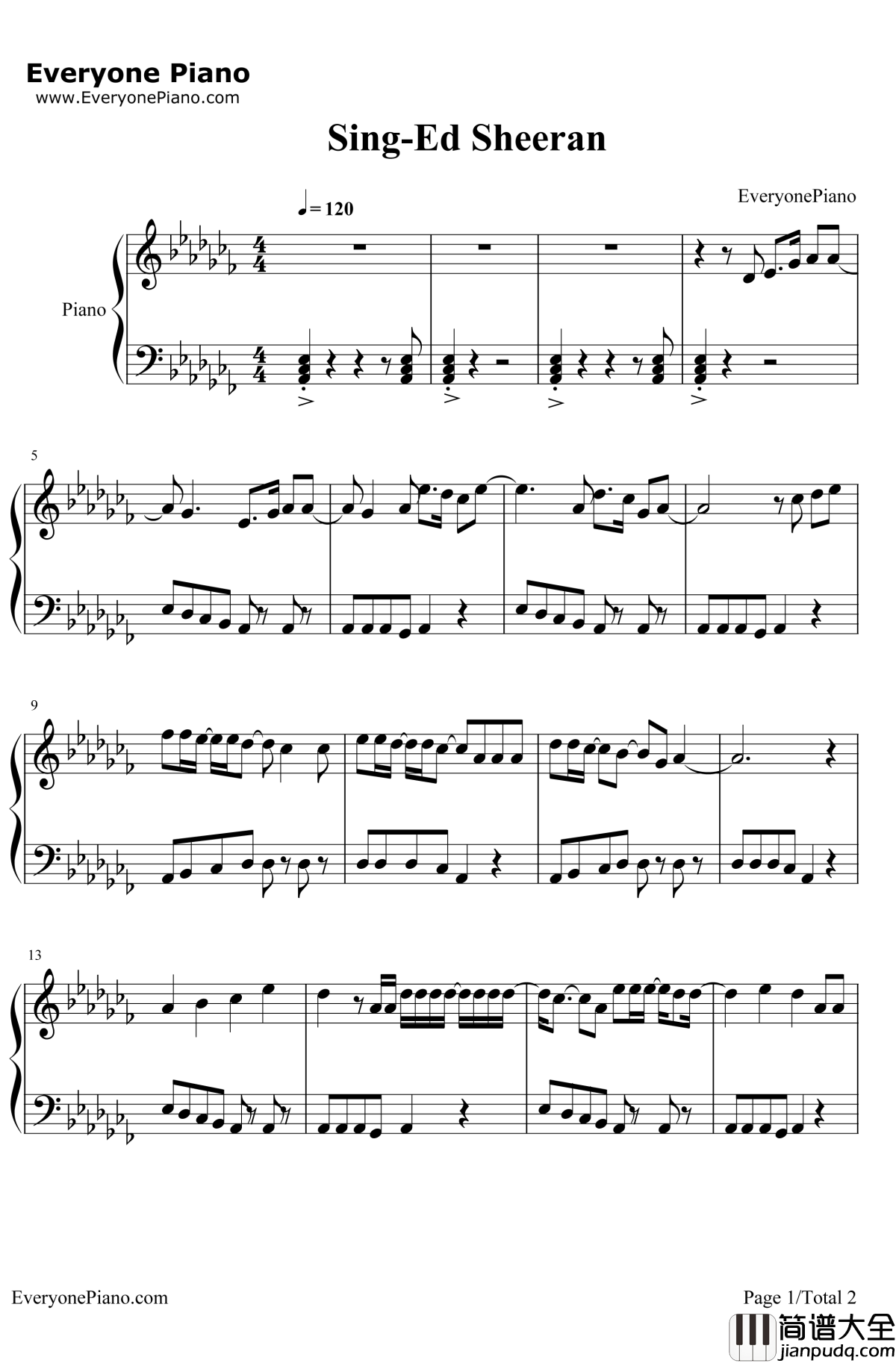 Sing钢琴谱_EdSheeran