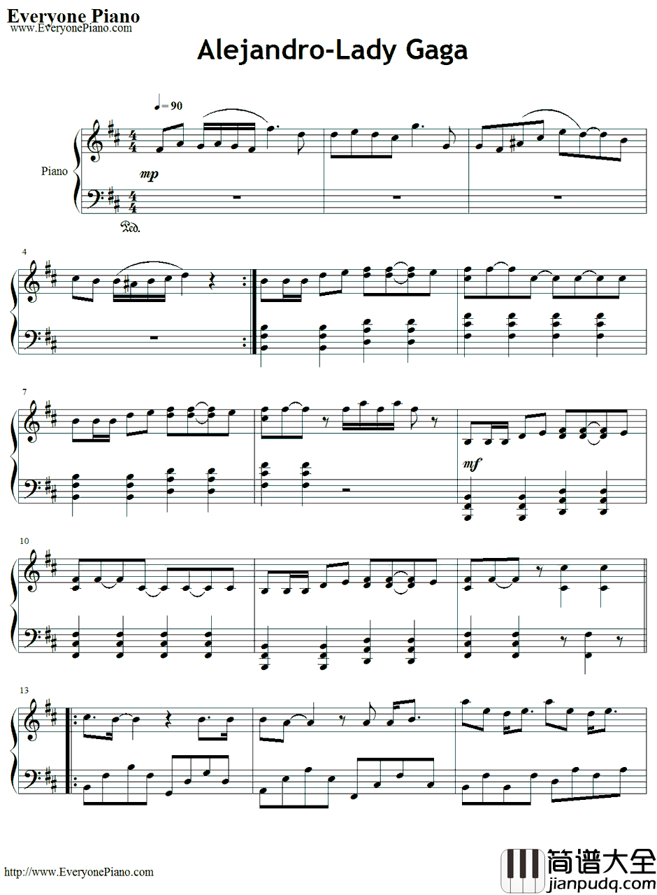 Alej_an_dro钢琴谱_LadyGaGa